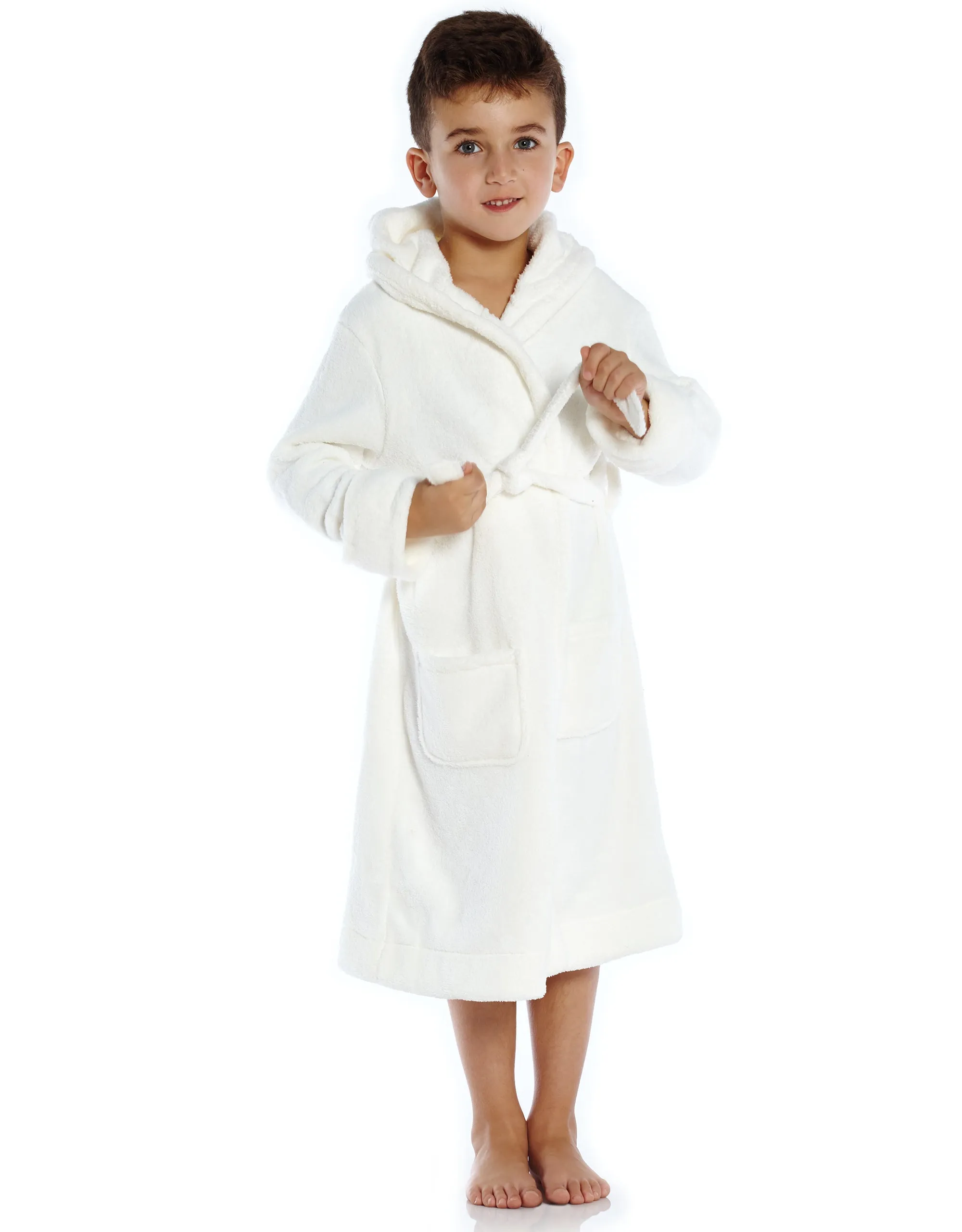 Kids Fleece Hooded Neutral Color Bathrobe