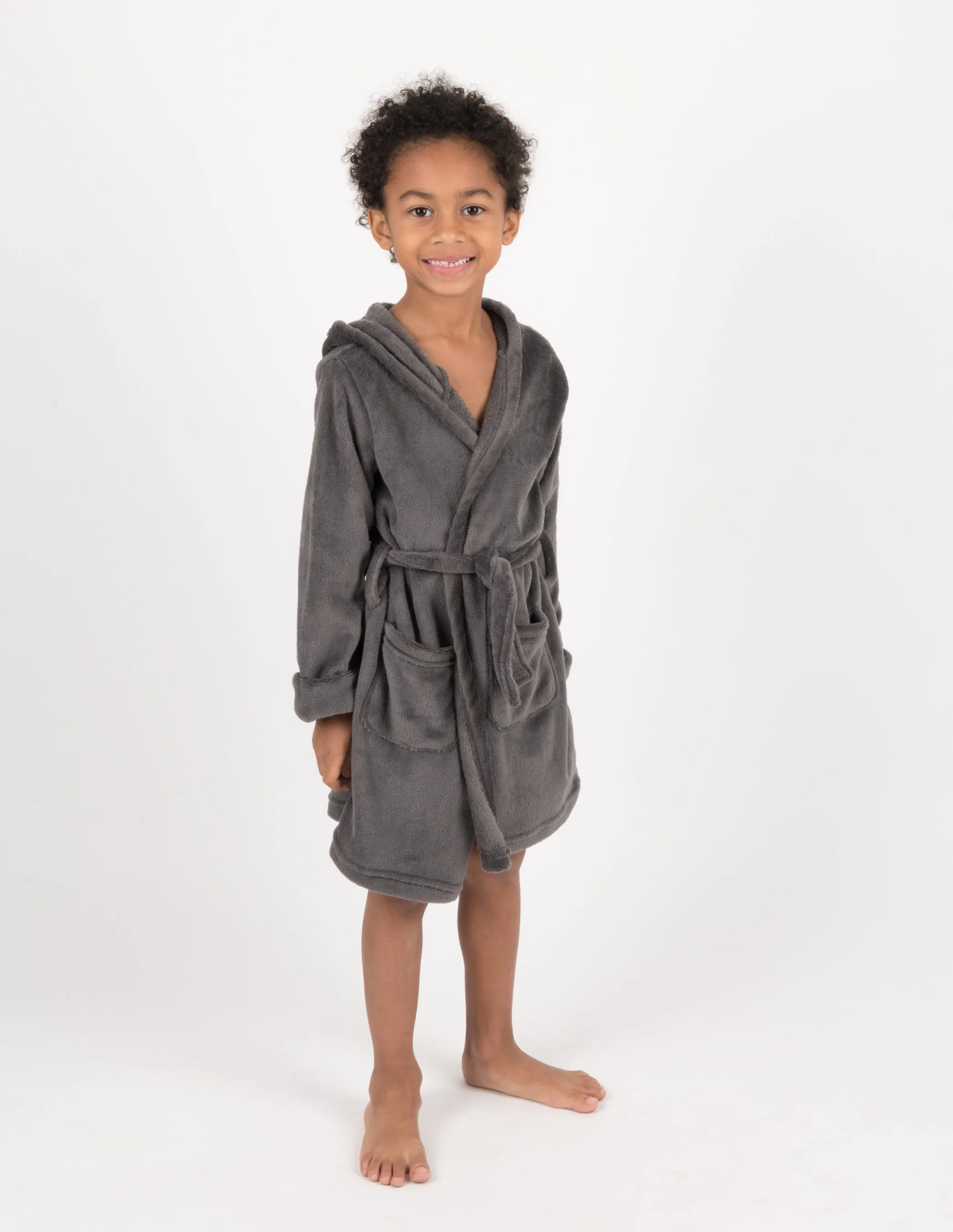 Kids Fleece Hooded Neutral Color Bathrobe