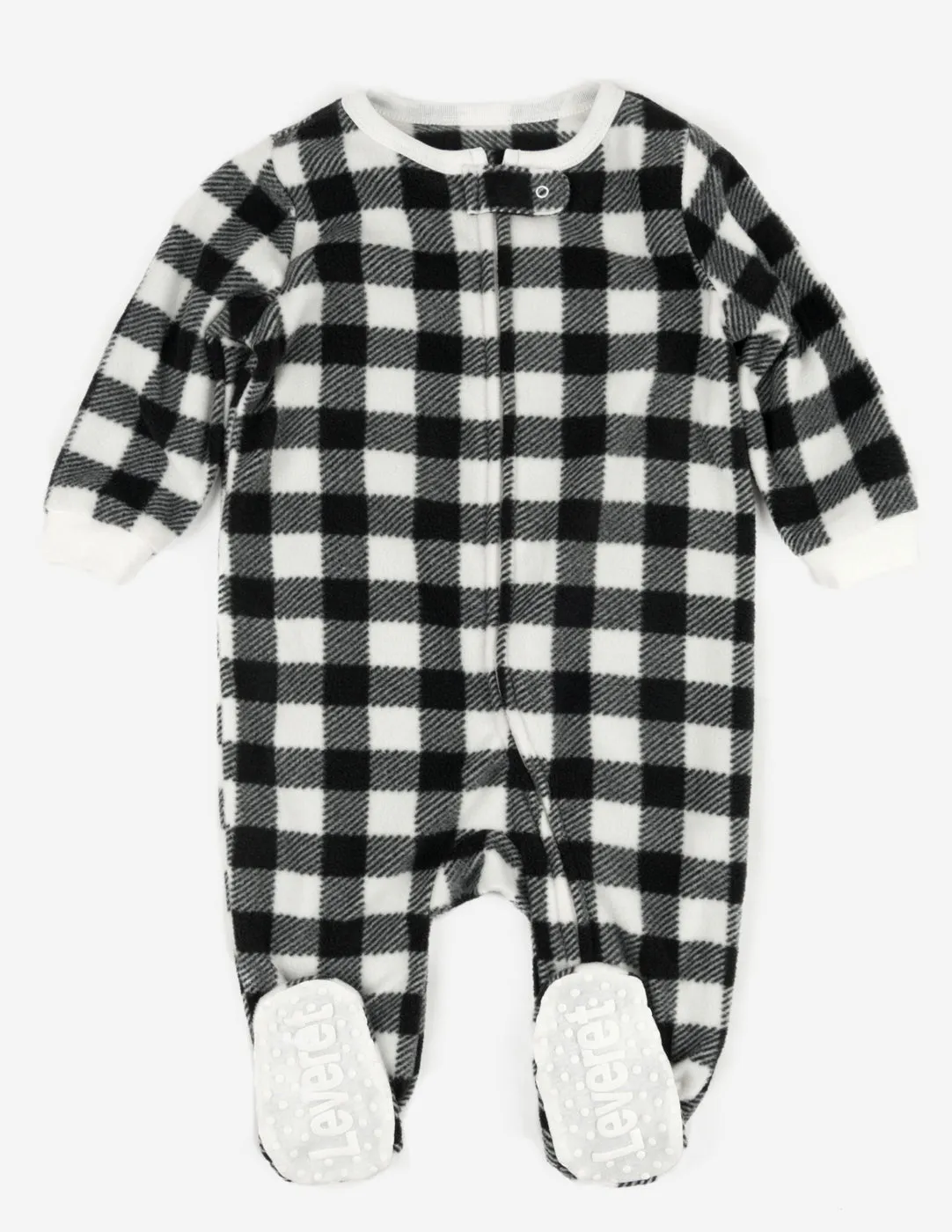 Kid's Footed Fleece Black & White Plaid Fleece Pajamas