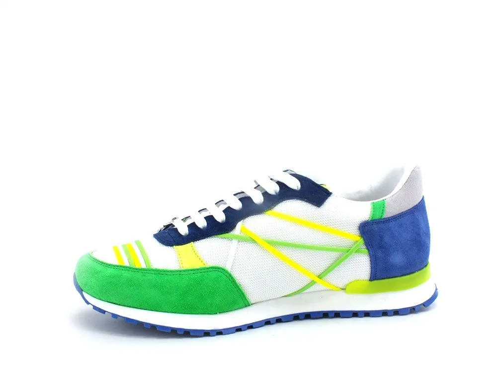 L4K3 Mr. Big Old School Sneaker Fluo Bianco Verde Blu F51-OLD