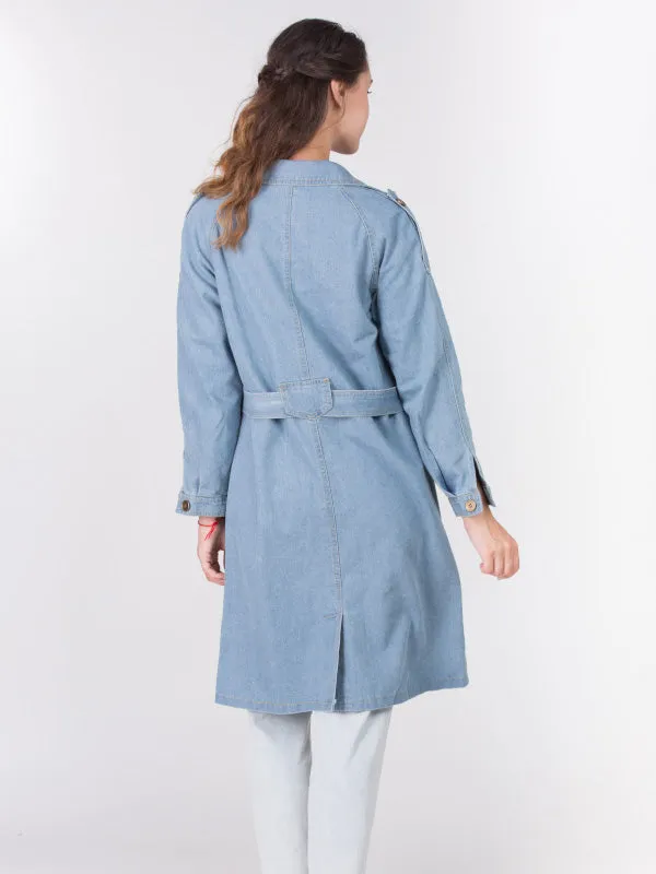 Light Blue Front Double Pocket Fureal Coat