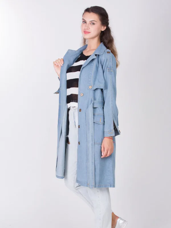 Light Blue Front Double Pocket Fureal Coat