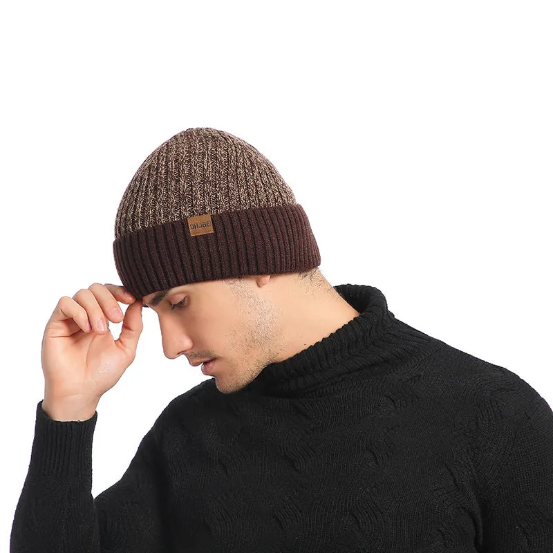 Men's Double Layer Woolen Cap Adult New plus Velvet Warm Knitted Hat