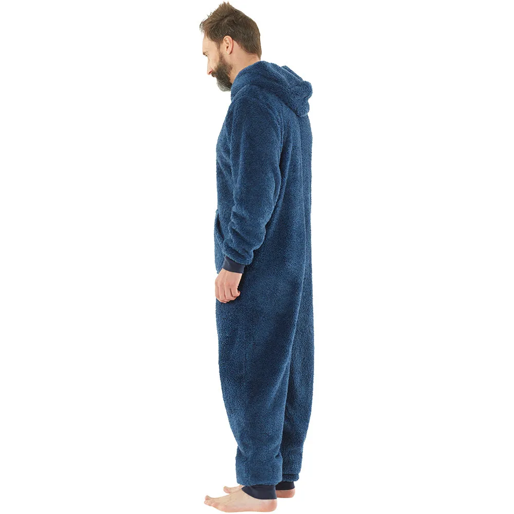 Navy Blue Hooded Fluffy Fleece Onesie