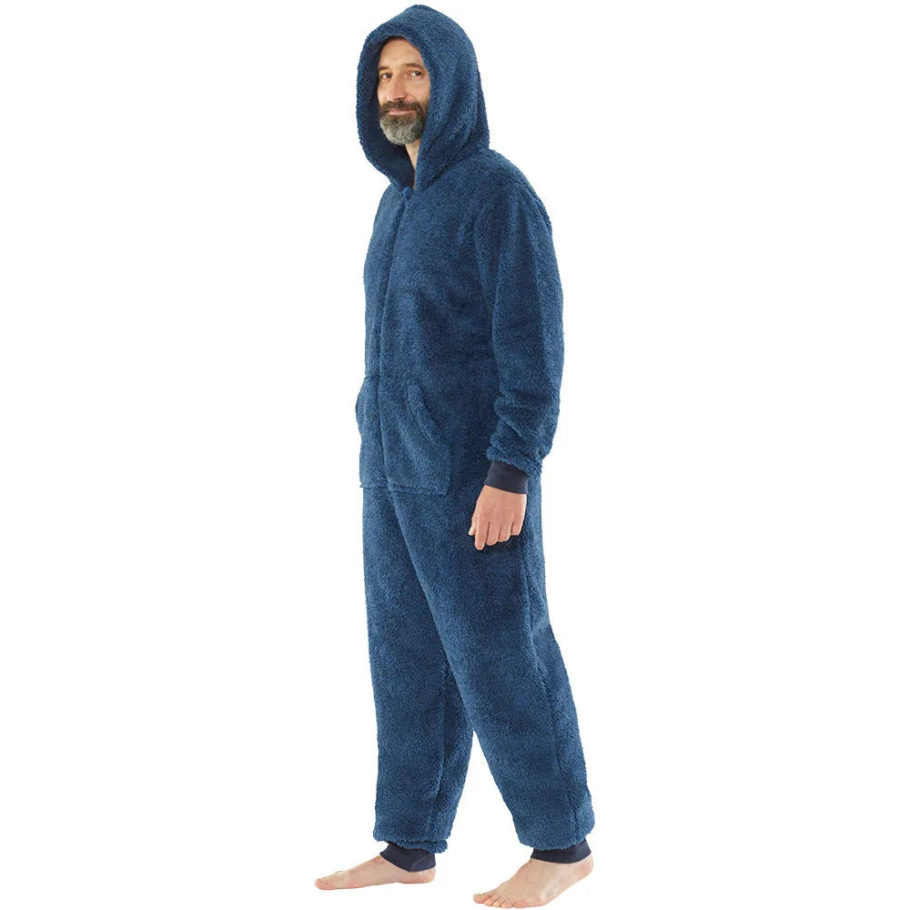 Navy Blue Hooded Fluffy Fleece Onesie