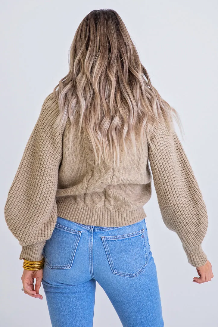 Oatmeal Cable Mock Sweater