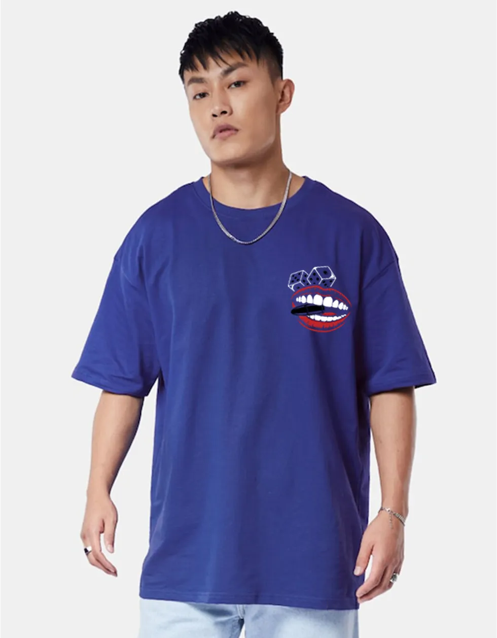 OLD SCHOOL Blue Oversized Back Graphic Printed Tshirt