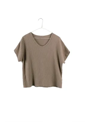 Organic Gauze Short Sleeve Top in Warm Taupe