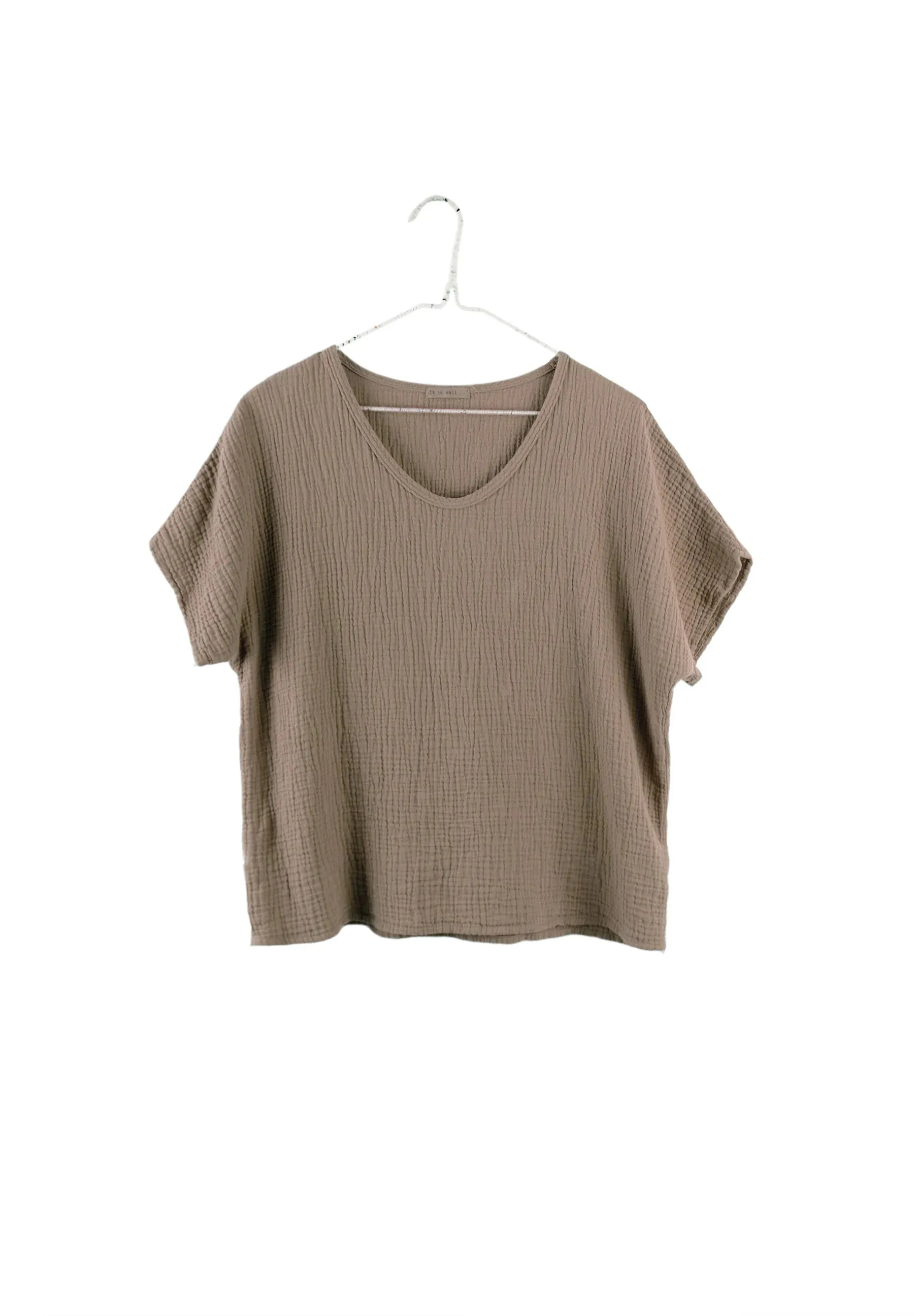 Organic Gauze Short Sleeve Top in Warm Taupe