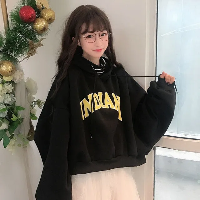 oversized Hoodies Women Thicker Letter Warm Pullover Coat Drawstring Harajuku Sweatshirt Pink Womens Korean New High Quality