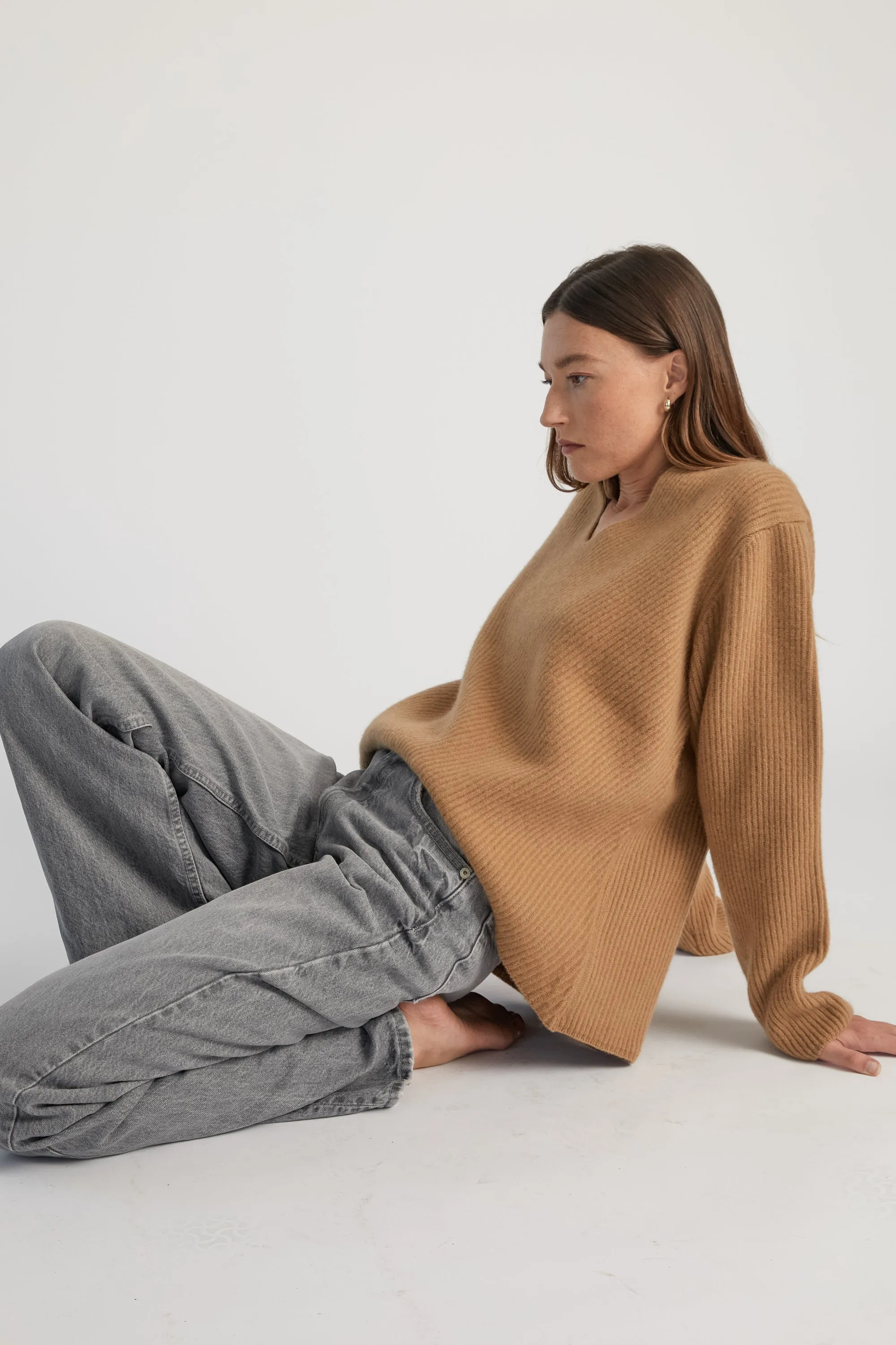 Oversized V Neck Ribbed Sweater