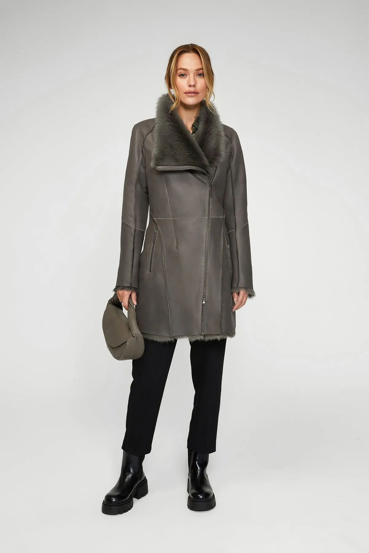 Pearl - Grey Shearling Coat