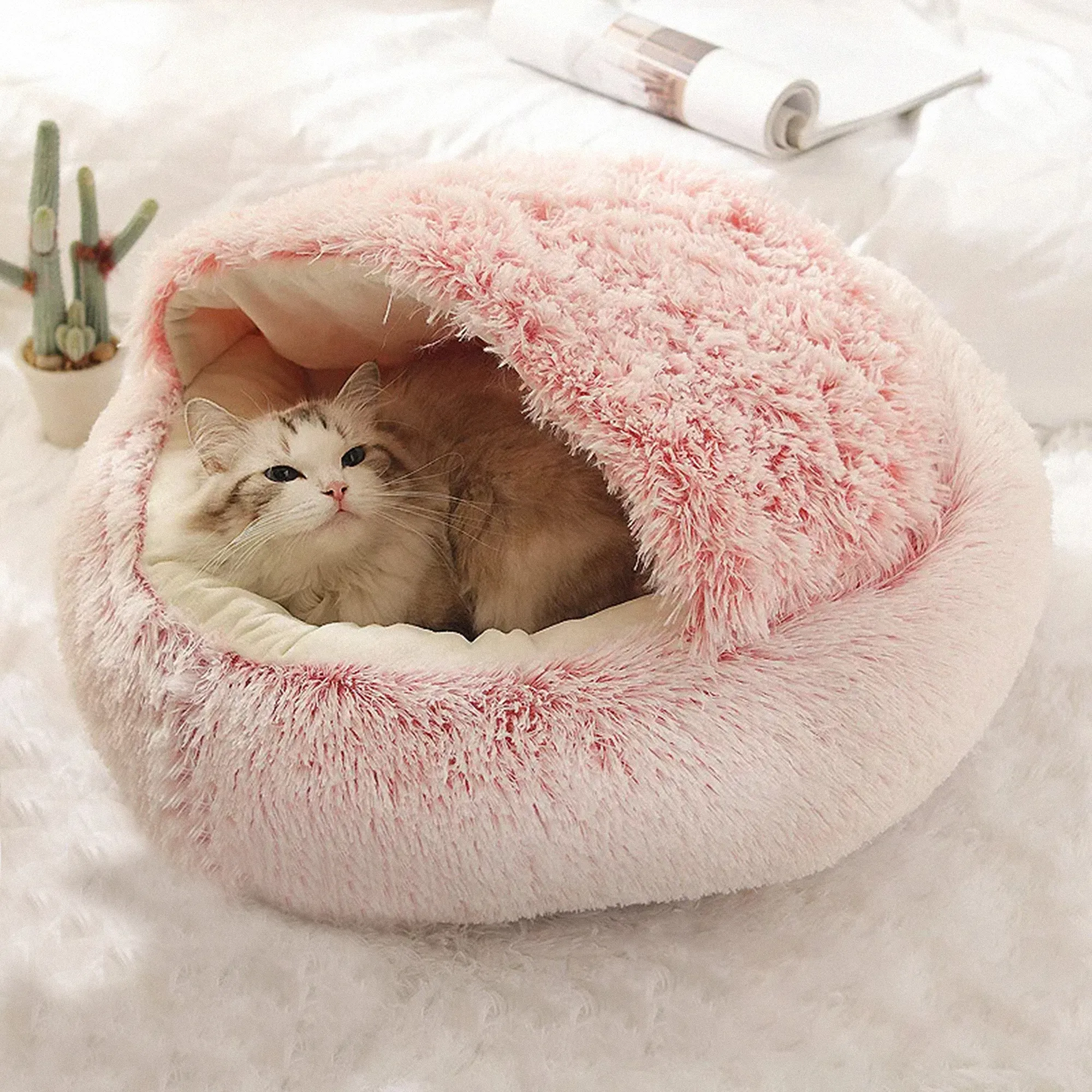 Plush Round Pet Bed & Comfy Warm Nest for Cats & Dogs