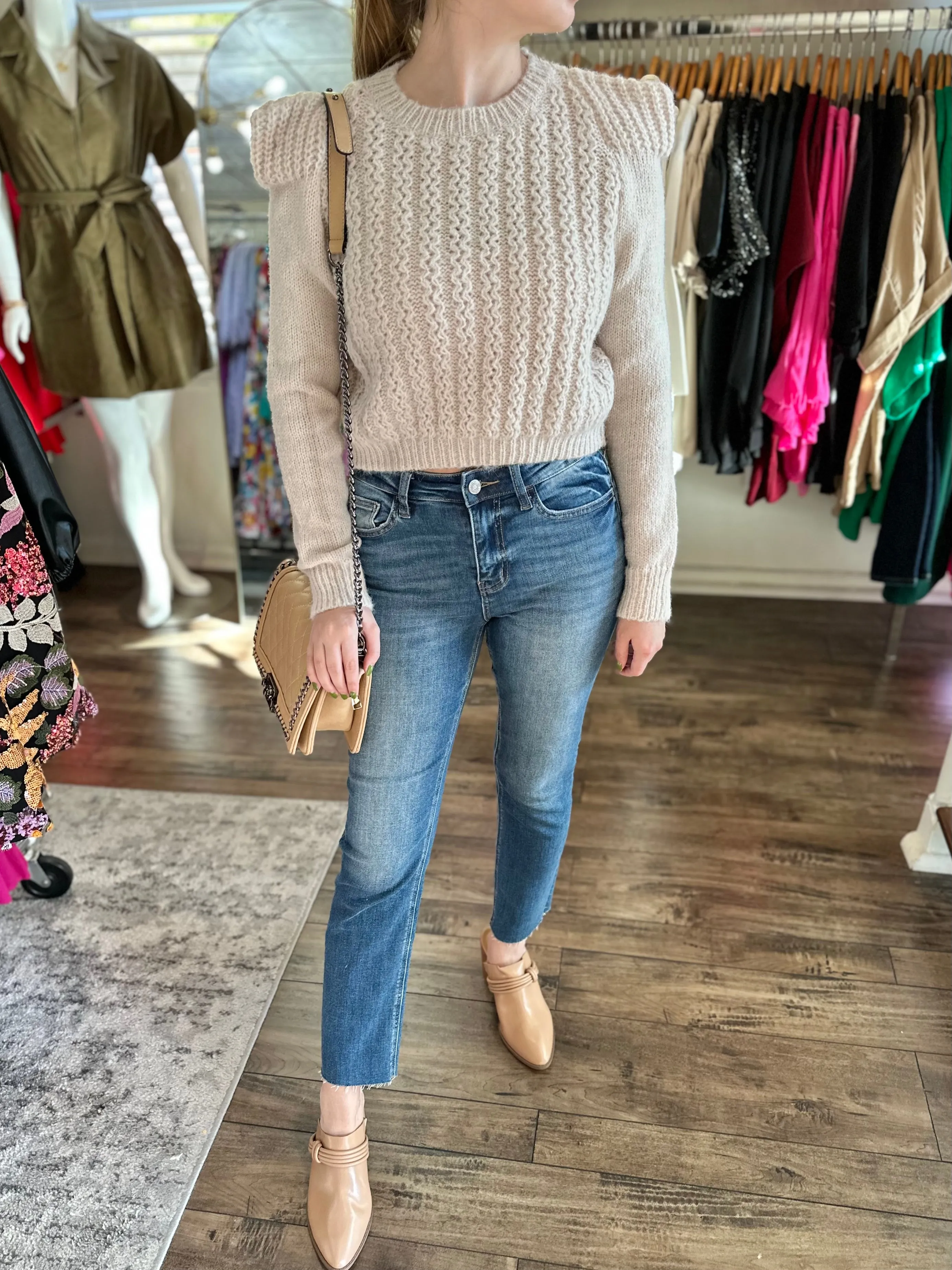 Puff Shoulder Crop Sweater