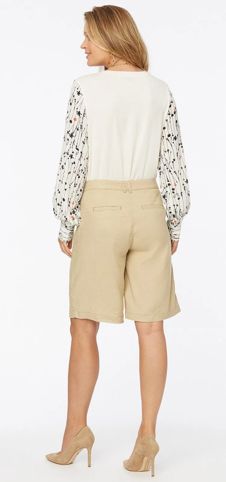 Relaxed Bermuda Short Beige Stretch Linnen | Warm Sand