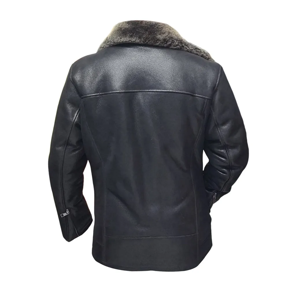 Robbie's Black Shearling Sheepskin Car coat