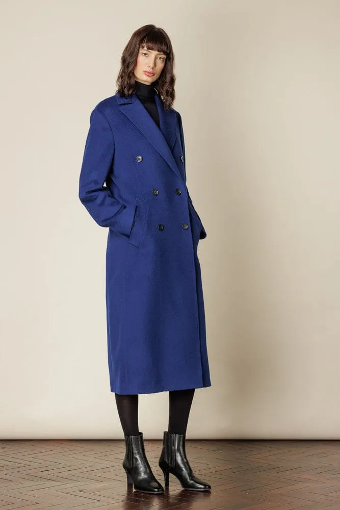 (RTW) Long Double Breasted Coat - Marine Blue Wool