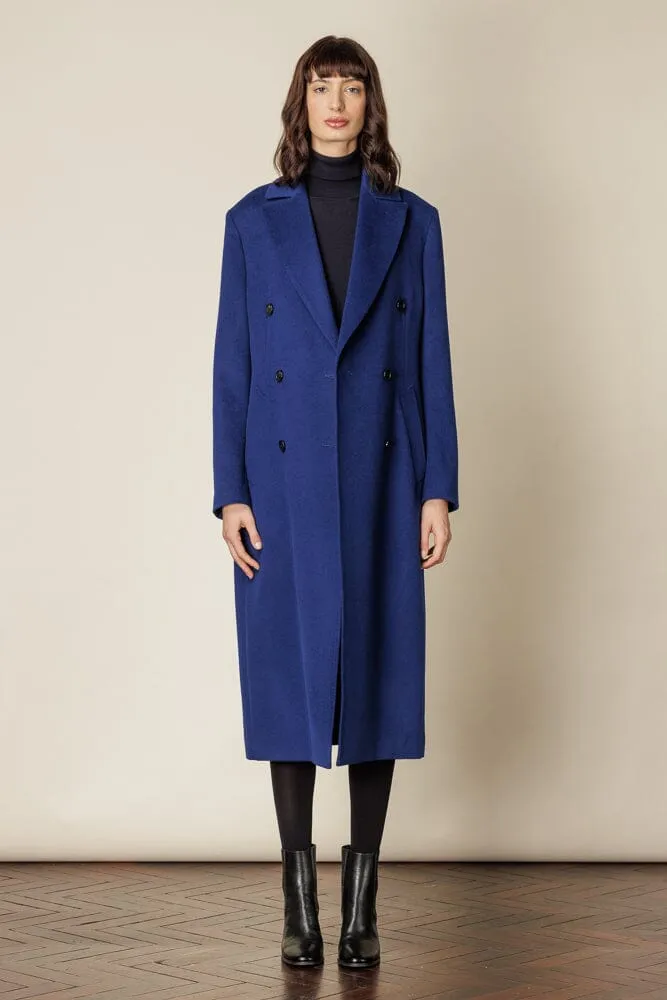 (RTW) Long Double Breasted Coat - Marine Blue Wool