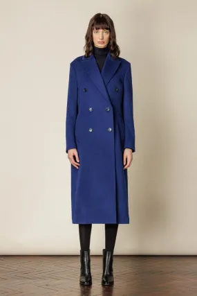 (RTW) Long Double Breasted Coat - Marine Blue Wool