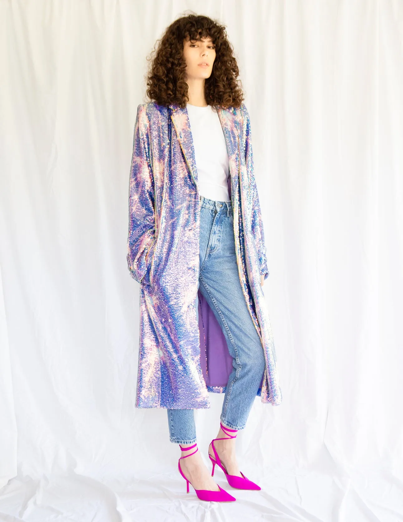 Sequined Coat inPrinted Sparkler Sequin