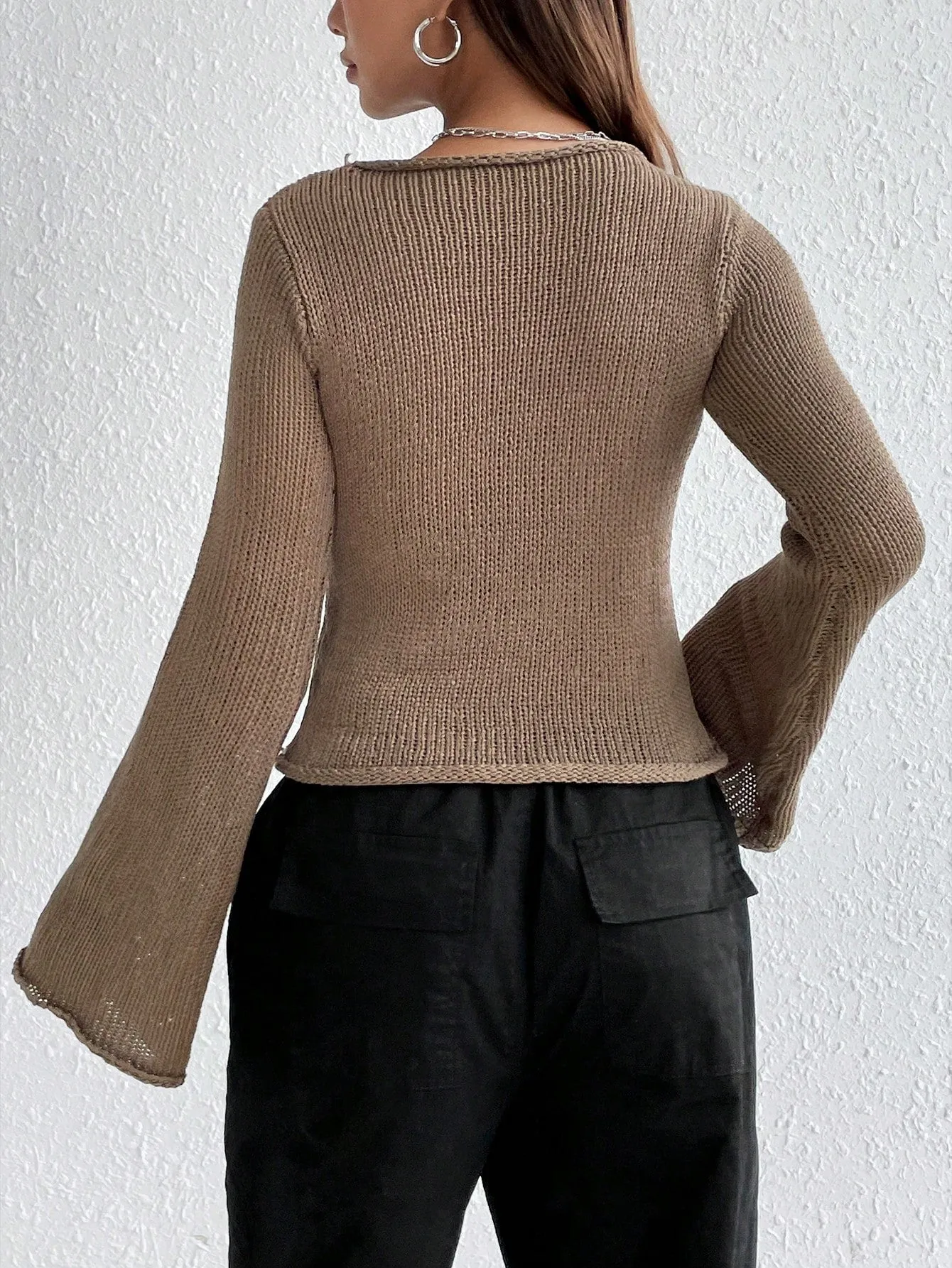 Solid Flare Sleeve Sweater