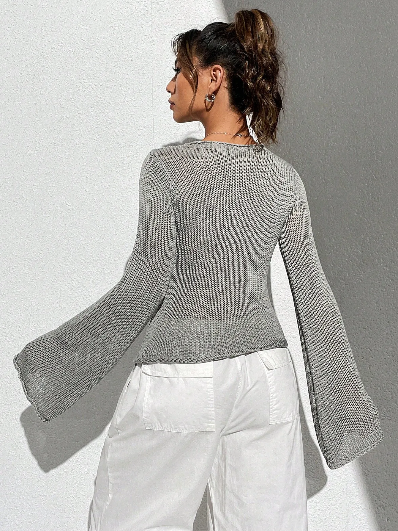 Solid Flare Sleeve Sweater