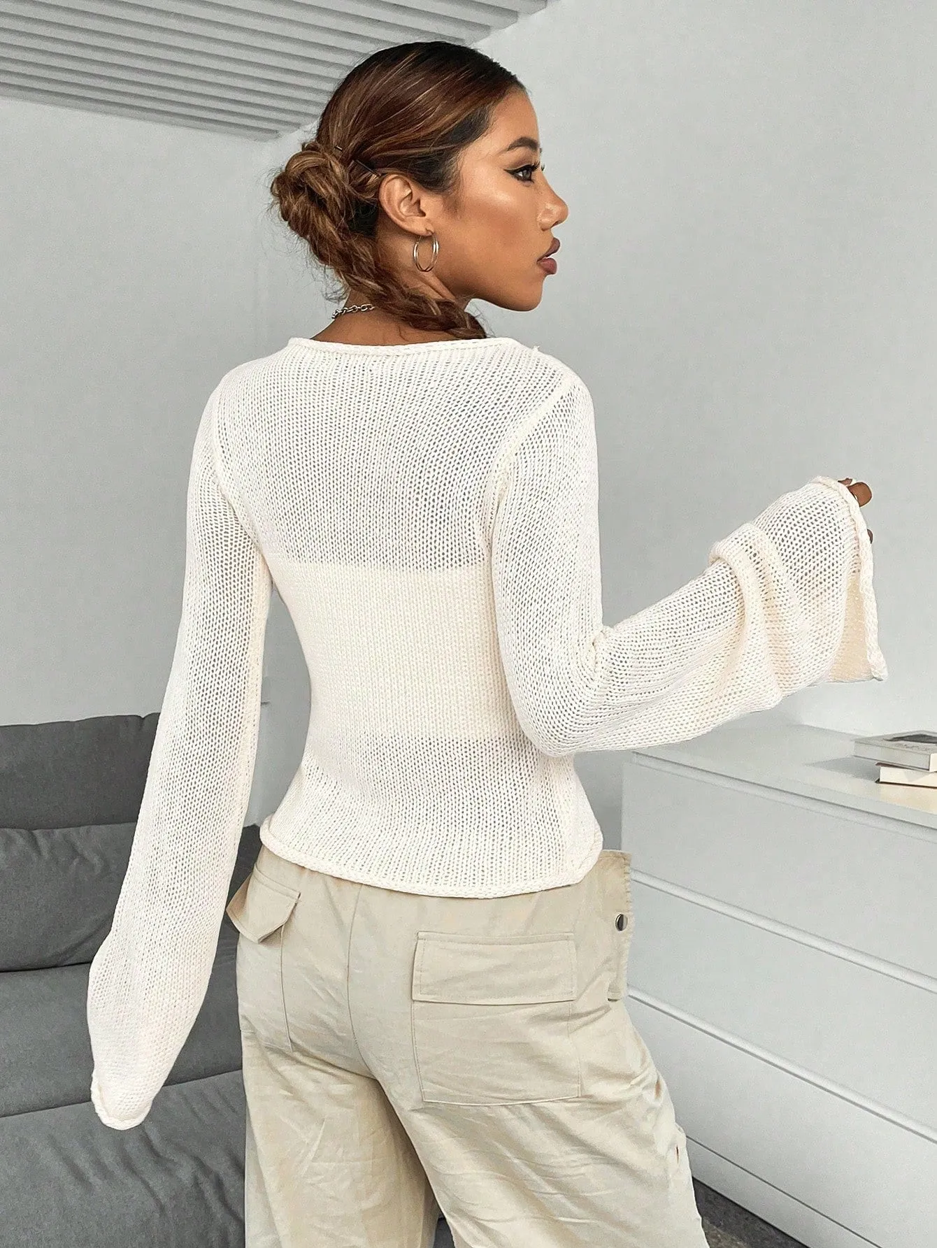 Solid Flare Sleeve Sweater