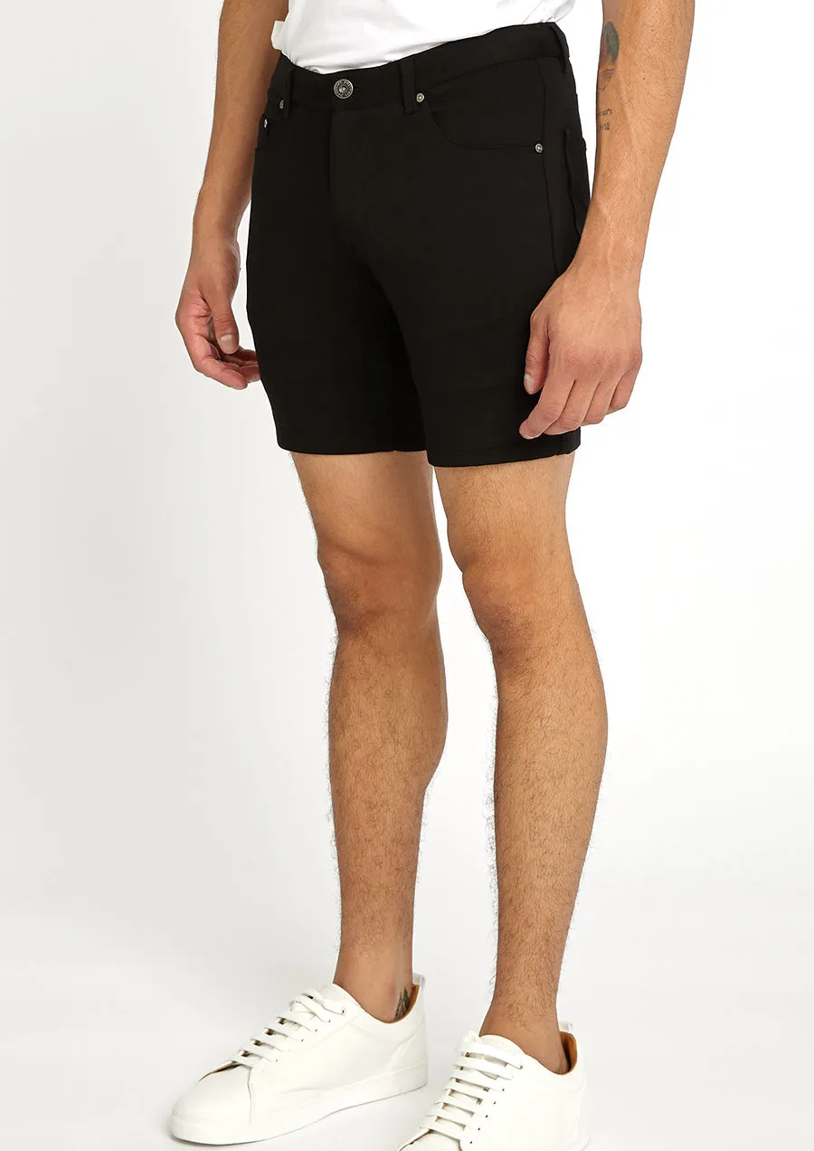 Solid Slub Knit Fleece Short (Black)