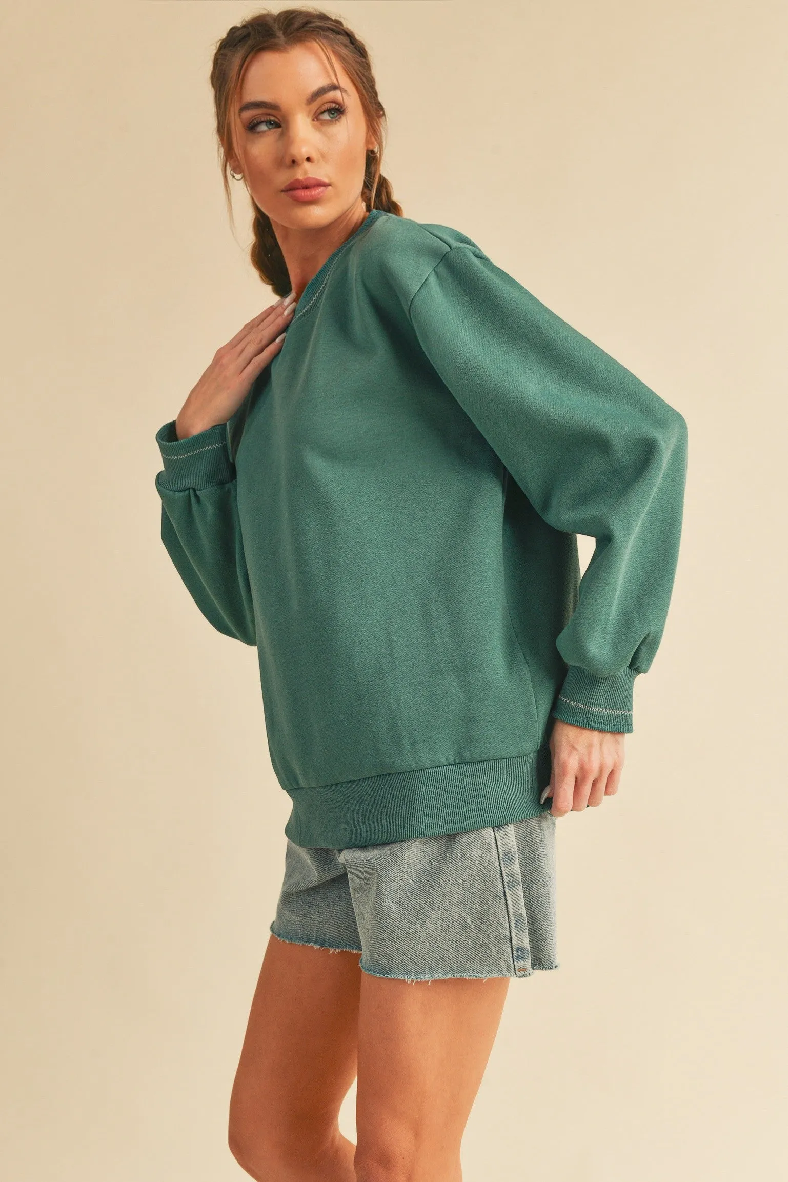 Teal Embroidered Fleece Sweatshirt