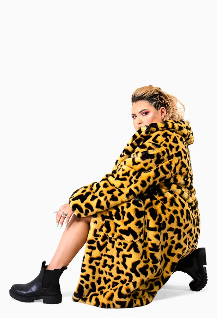 THE SYLLEOPARD -  FAUX FUR COAT OVERSIZED, DOUBLE-BREASTED