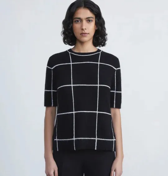 Intarsia Cashmere Grid Pattern Sweater