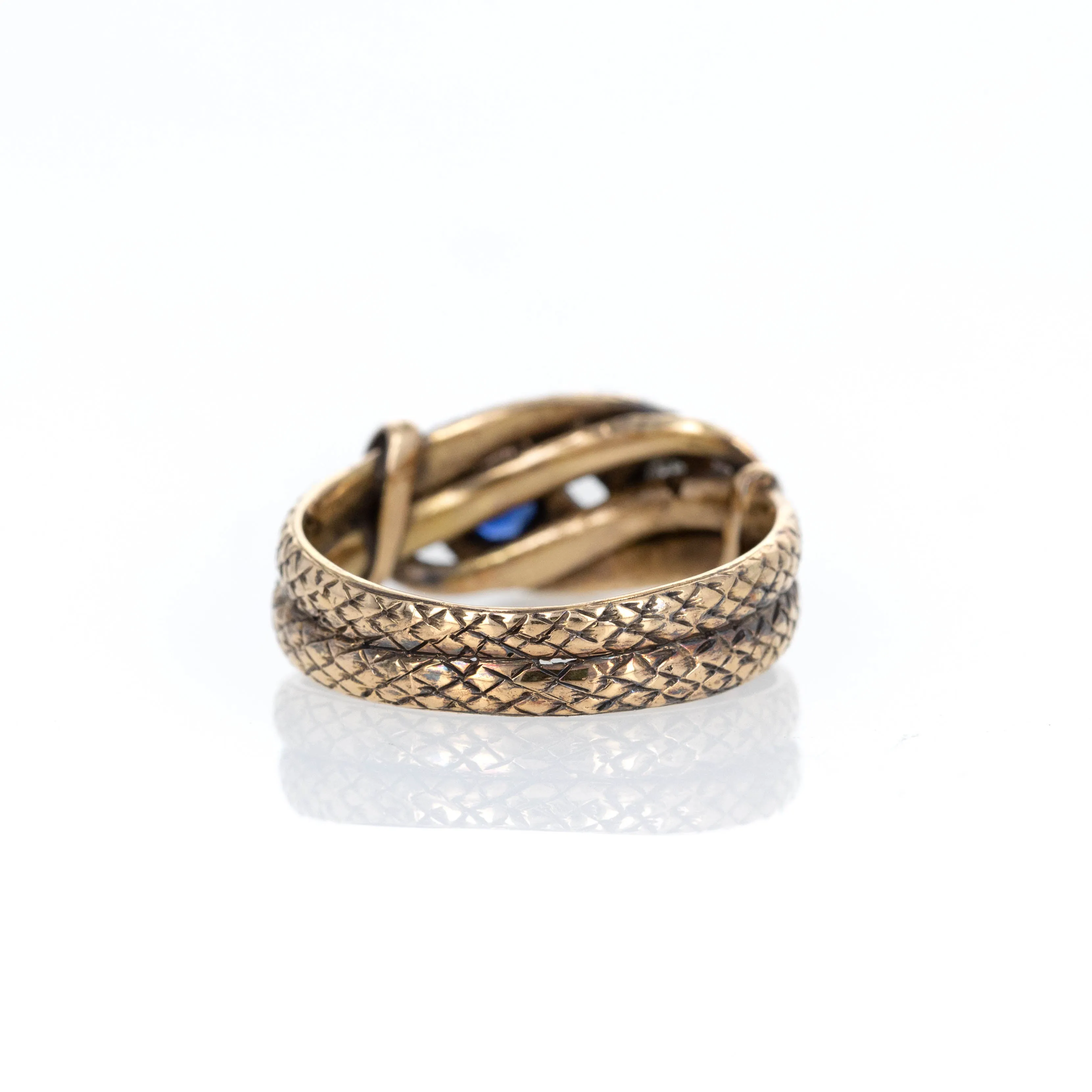 Victorian Old European Diamond Natural Sapphire Interlocking Snake Ring