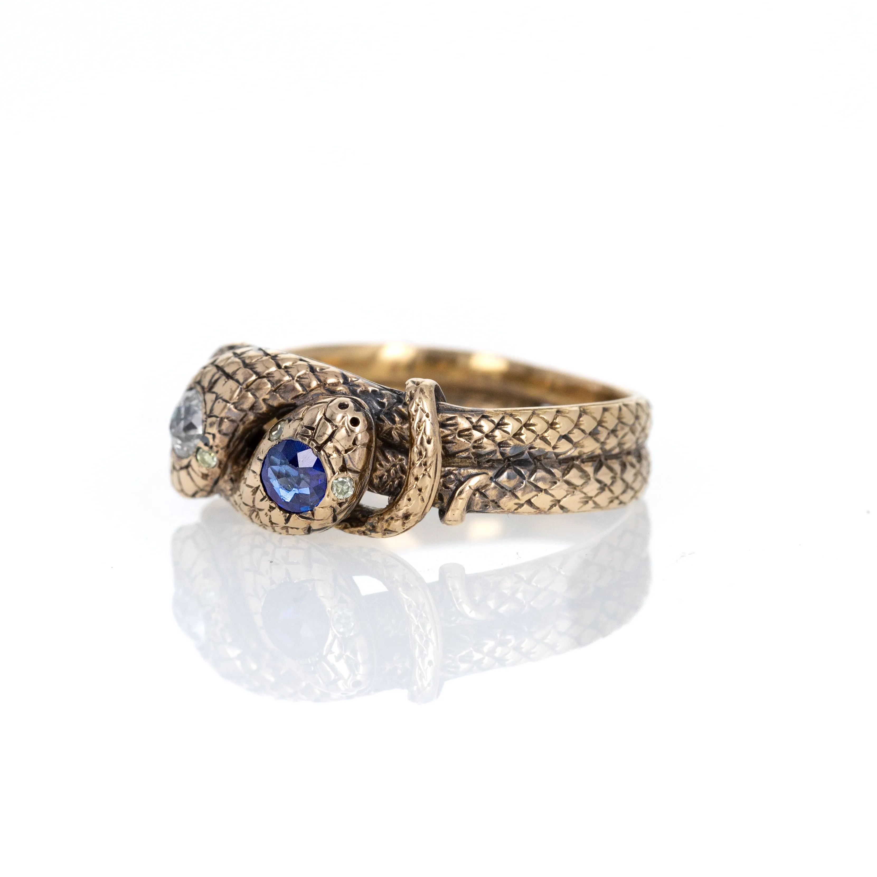 Victorian Old European Diamond Natural Sapphire Interlocking Snake Ring