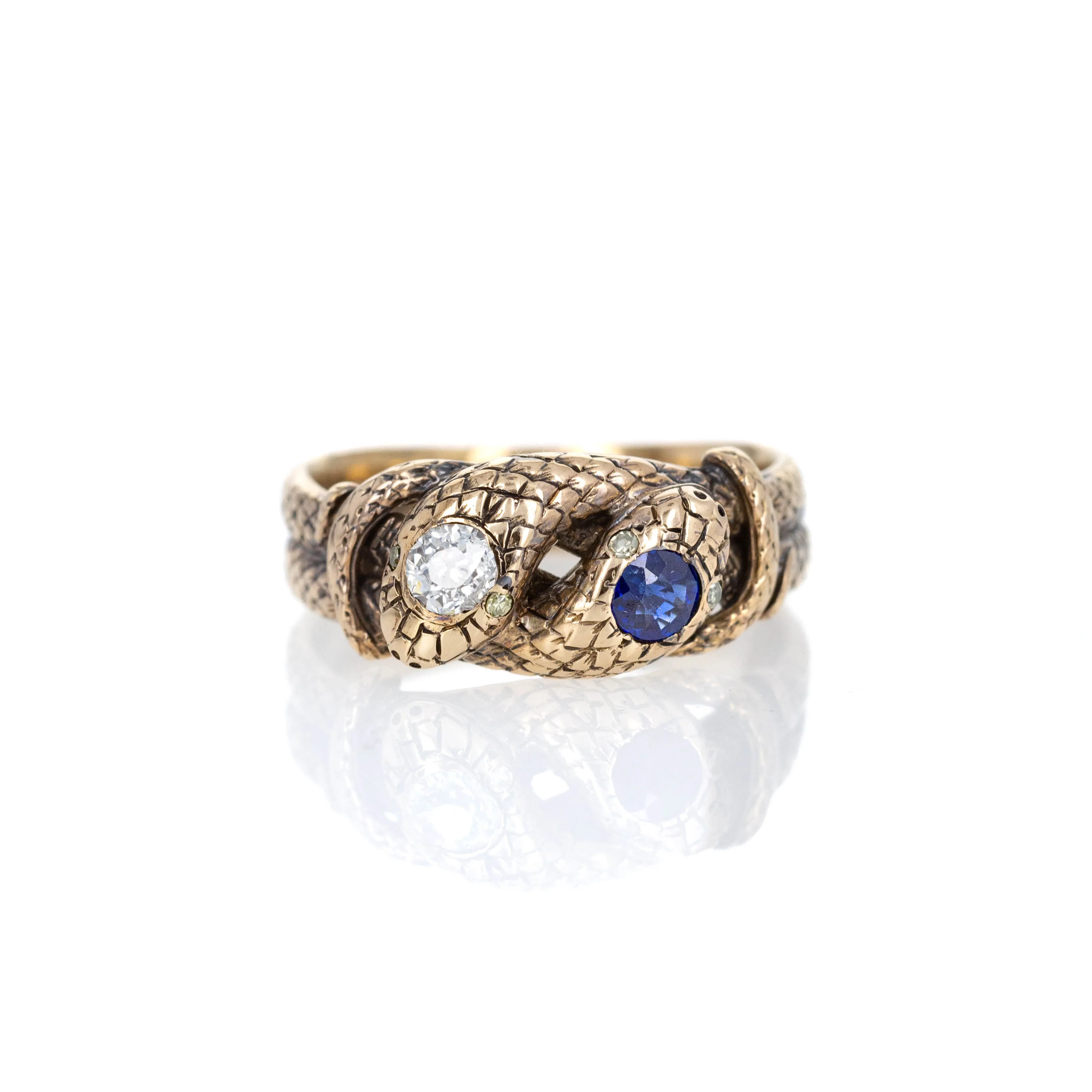 Victorian Old European Diamond Natural Sapphire Interlocking Snake Ring