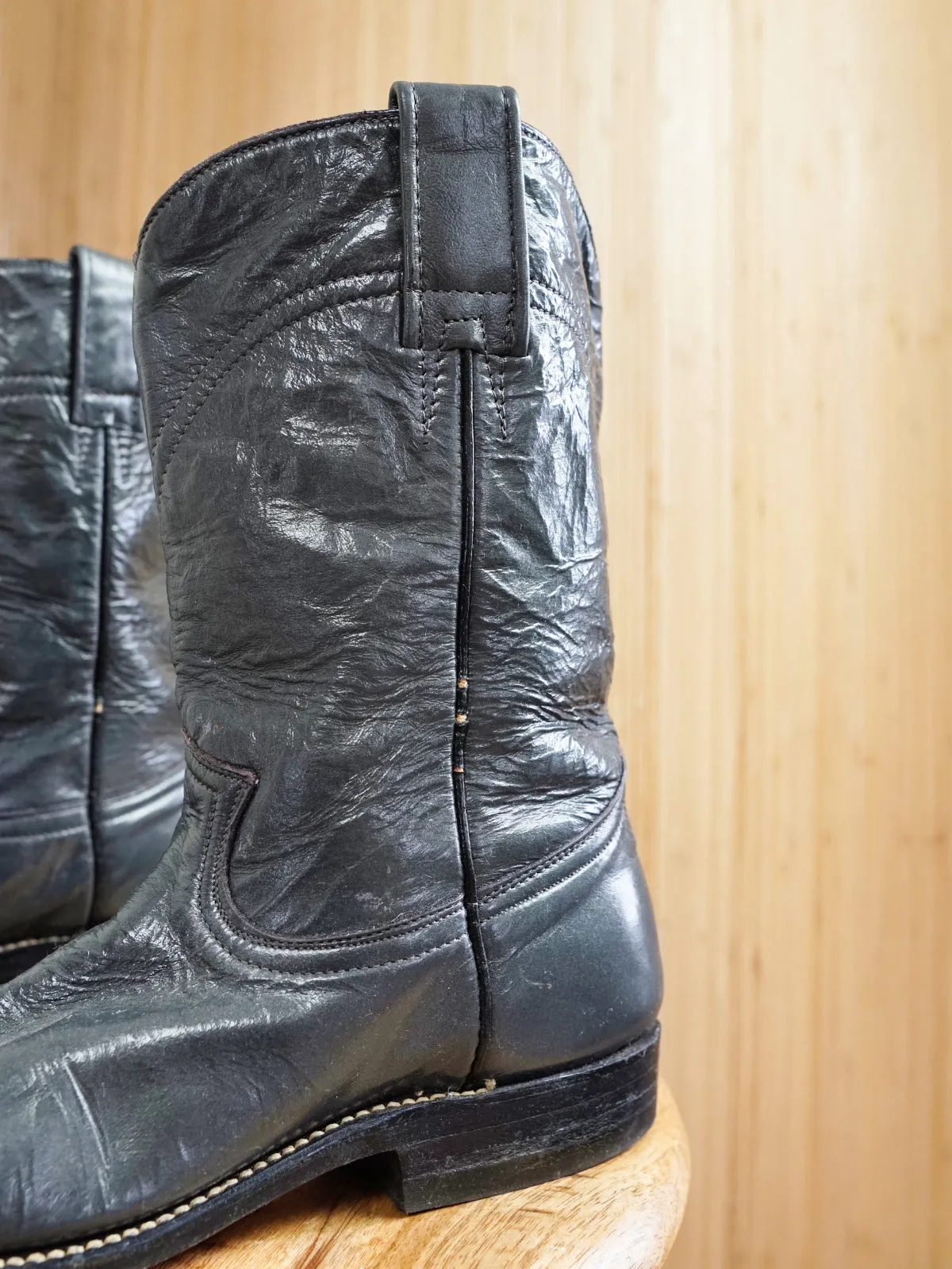 Vintage Steel Gray Leather Western Roper Boots | 7.5