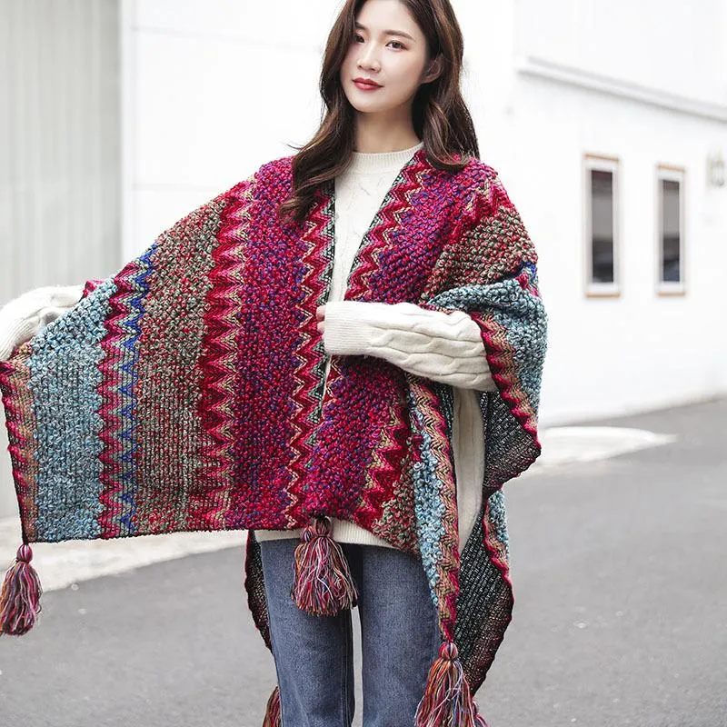 Winter Knitted Warm Tassel Scarf Shawl