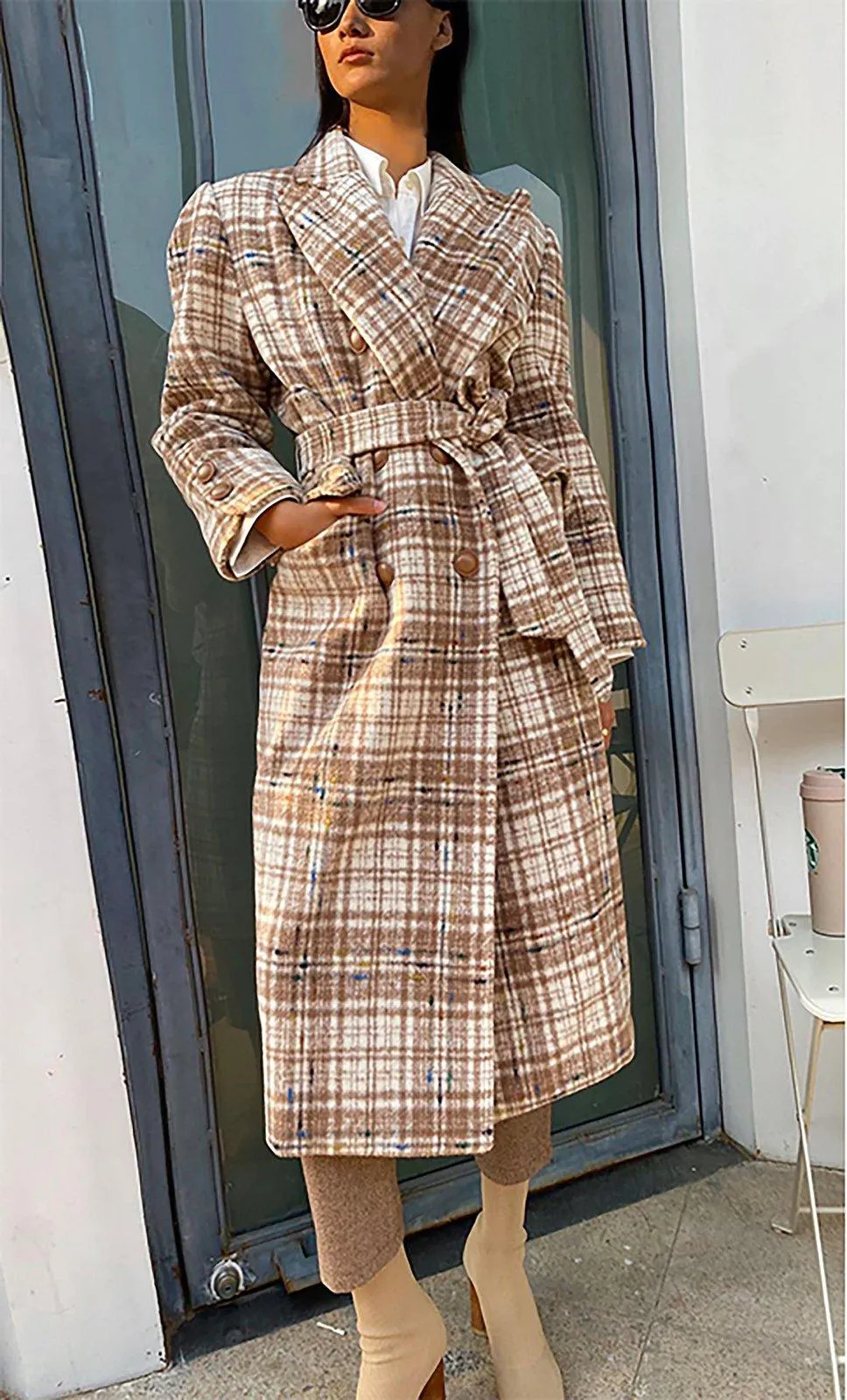 Women Tweed Wool Long Coat,Plaid Long Wool Coat,Thick Wool Overcoat,Handmade wool coat,Double Breasted Coat,Wool Reefer Coat,Winter Coat