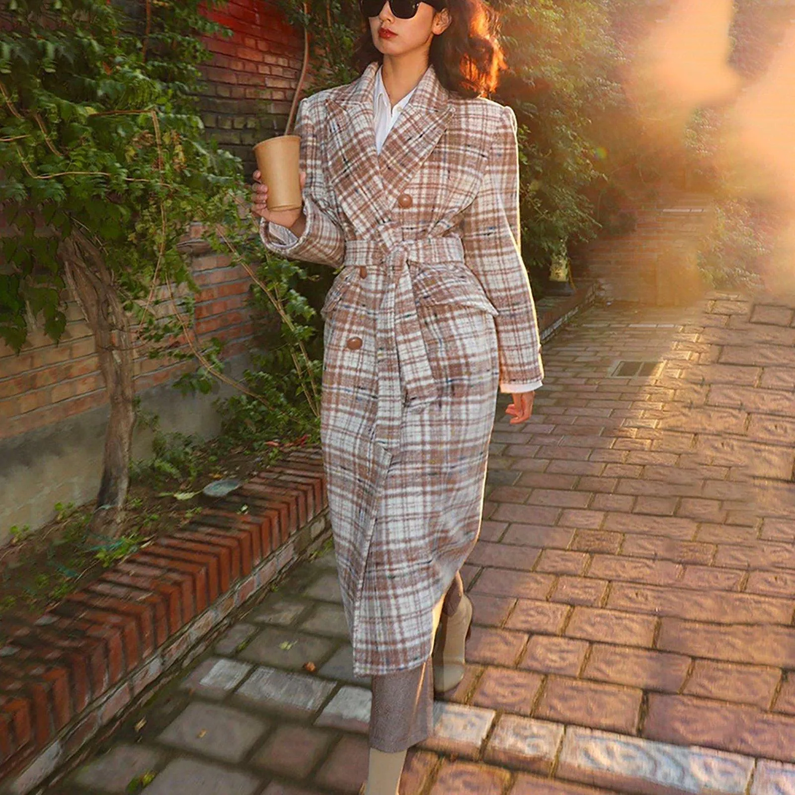 Women Tweed Wool Long Coat,Plaid Long Wool Coat,Thick Wool Overcoat,Handmade wool coat,Double Breasted Coat,Wool Reefer Coat,Winter Coat