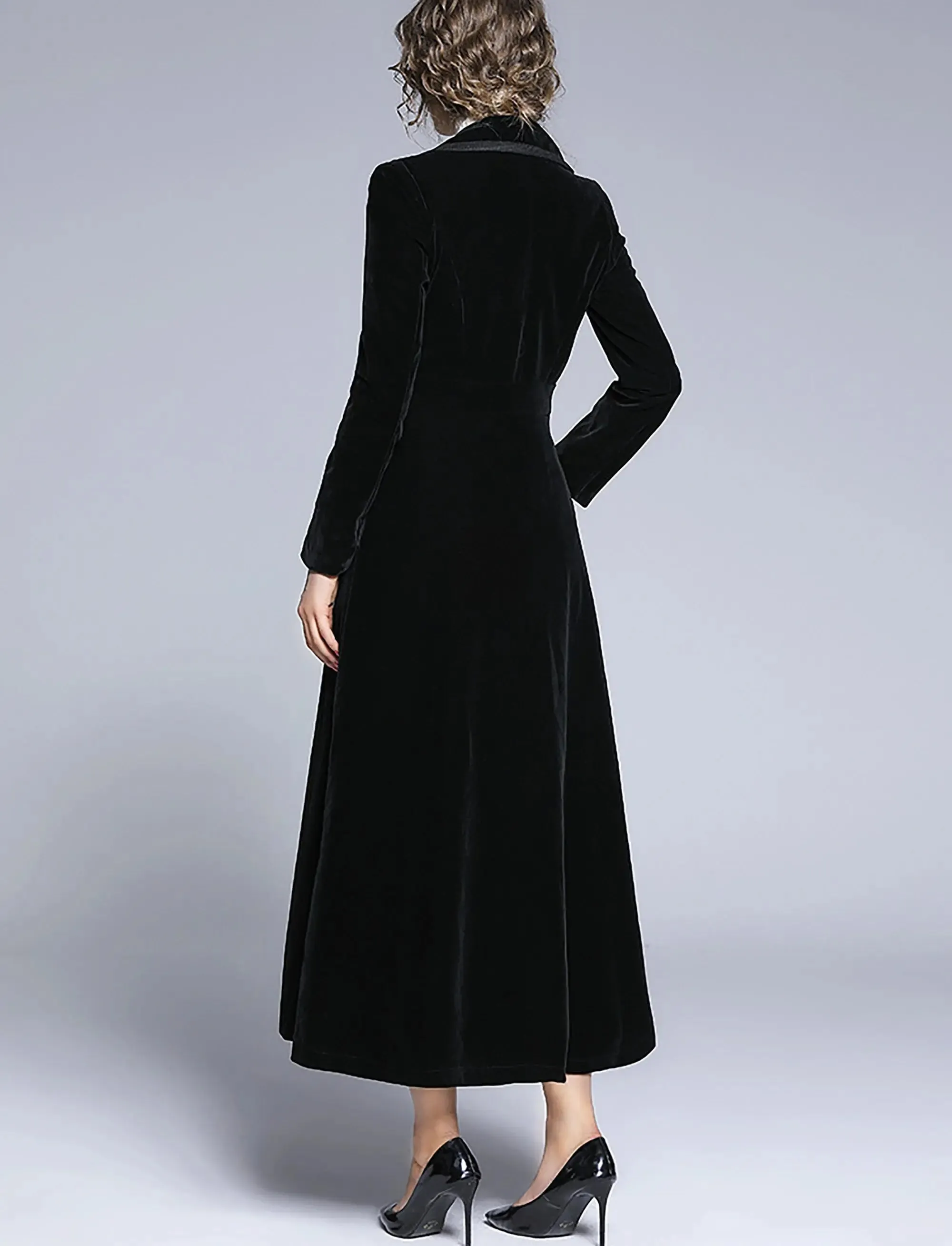 Women Winter Lapel Black Velvet Long Overcoat,Fall Trench Coat,Black Long Maxi Coat,Parka Overcoat Outwear,Blend Coat,overcoat female