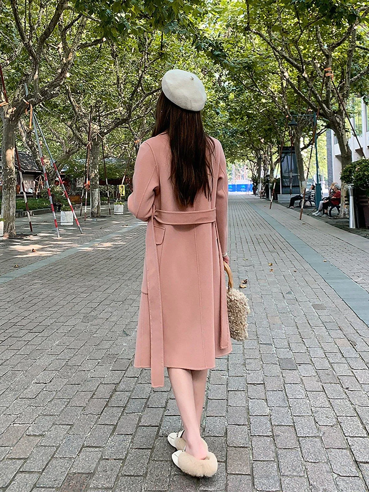 Women's Double-faced cashmere coat pink double-breasted loose Overcoat woolen coat,Winter Wool Blend Coat,Fall Woolen Long Coat outerwear