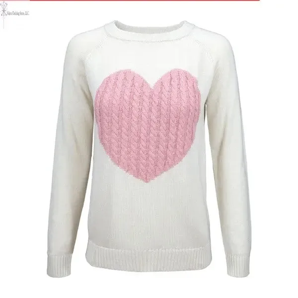 Women's Love Heart Long Sleeve Warm Pullover Sweater