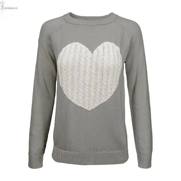 Women's Love Heart Long Sleeve Warm Pullover Sweater