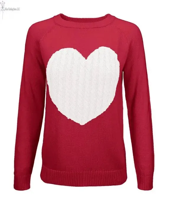 Women's Love Heart Long Sleeve Warm Pullover Sweater